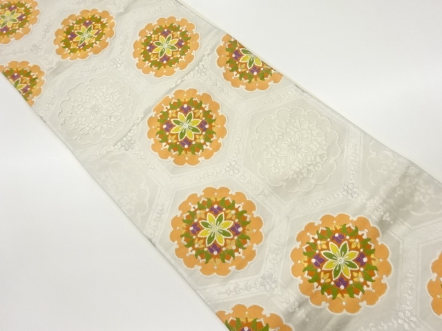 亀甲に華文模様織出し袋帯